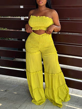 Indiebeautie Smocked Bandeau Top & Wide-Leg Pants Set